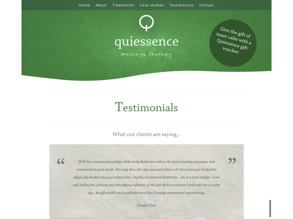 Quiessence Massage - Testimonials